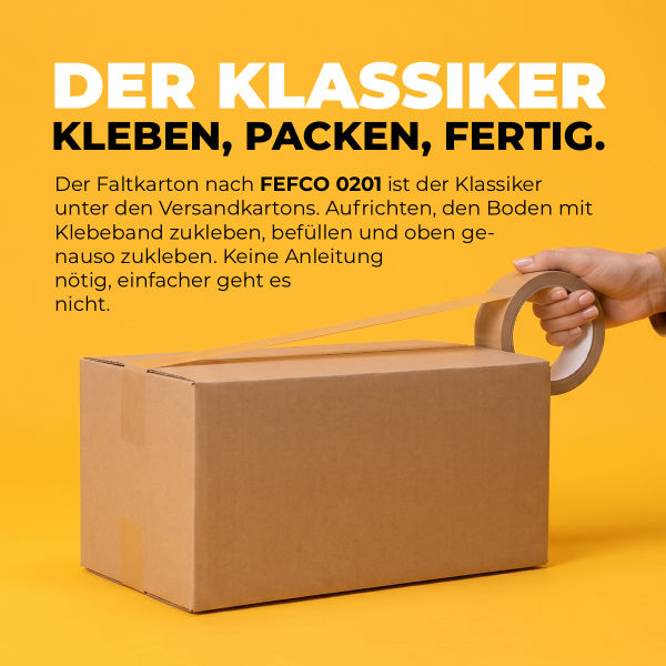 Der Klassiker: einwelliger Faltkarton mit Klebeband verschlossen