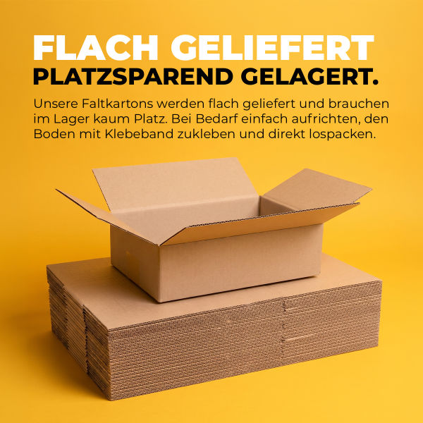 Einwellige Kartons werden flach gestapelt geliefert und sparen Lagerplatz