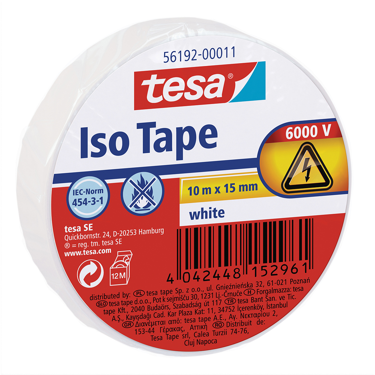 tesa Isolierband 15 mm x 10 m Iso Tape spannungsfest bis 6.000 V weiß