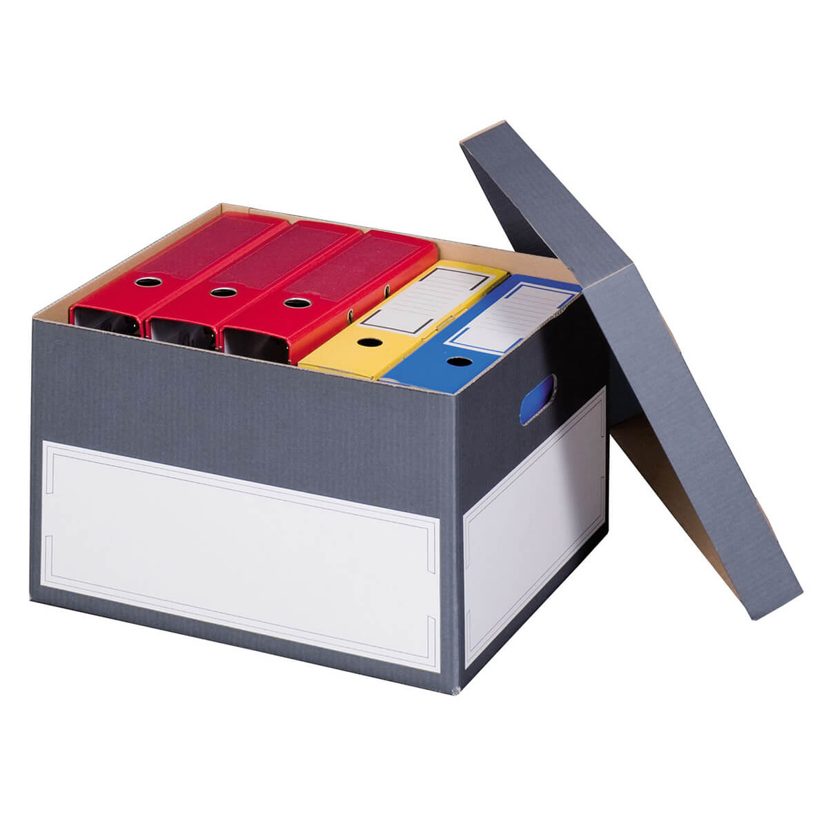 Archivbox mit Deckel 440x380x290 mm + Transportgriffe für Ordner anthrazit