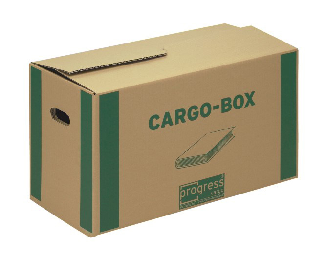 Bücher-Transportbox 560x293x330 mm Pappe 1 wellig stabiler Transportboden + Transportgriffe - progressCARGO