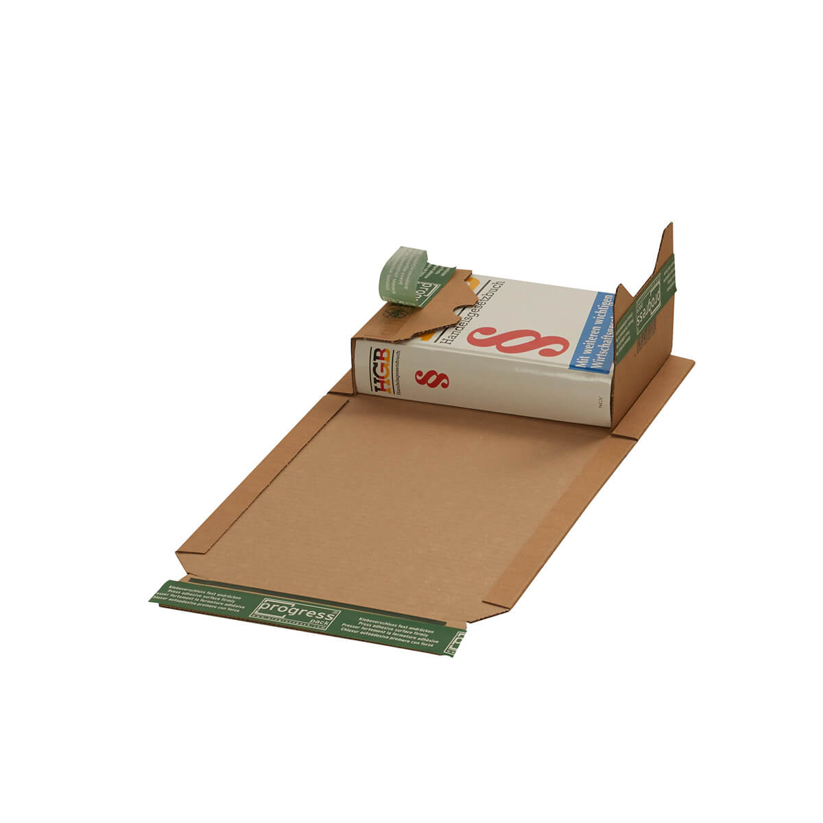 Buchverpackung 217x155x60-0 mm Pappe DIN A5 ECO PLUS selbstklebend + Aufreißfaden - progressPACK