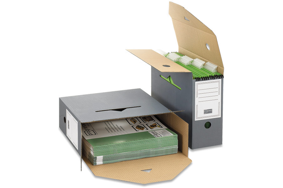Archivboxen für Register SELECT 328x115x239 mm DIN A4 Hängefunktion + Automatikboden, grau - progressFILE