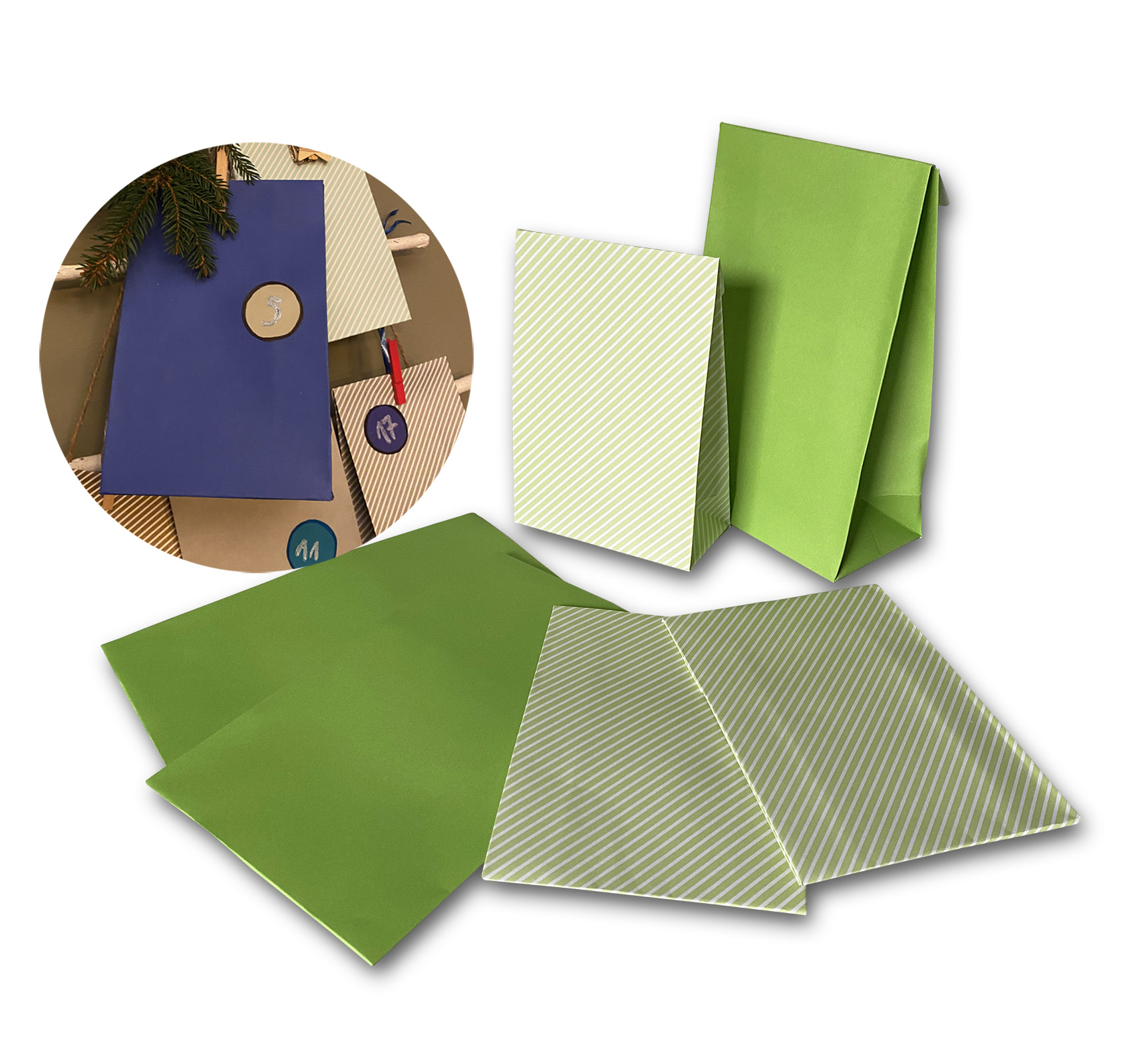 PODARI diy Advent calendar DIY 24 paper bags light green in 2 sizes | 12.5 x 19 cm &amp; 10.5 x 15 cm | Christmas