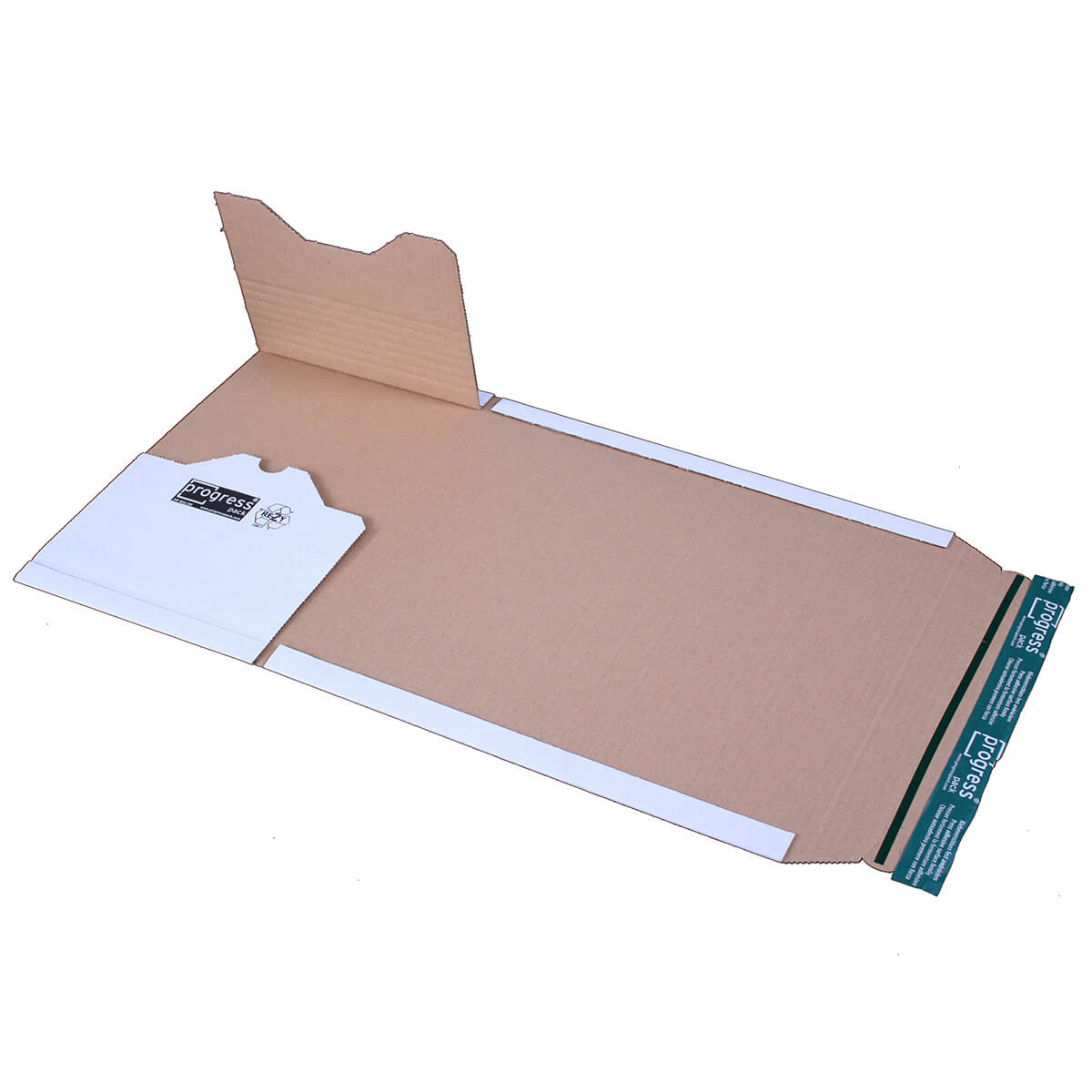 Buchverpackung 300x220x80-0 mm Pappe DIN A4 ECO PLUS selbstklebend + Aufreißfaden weiß - progressPACK