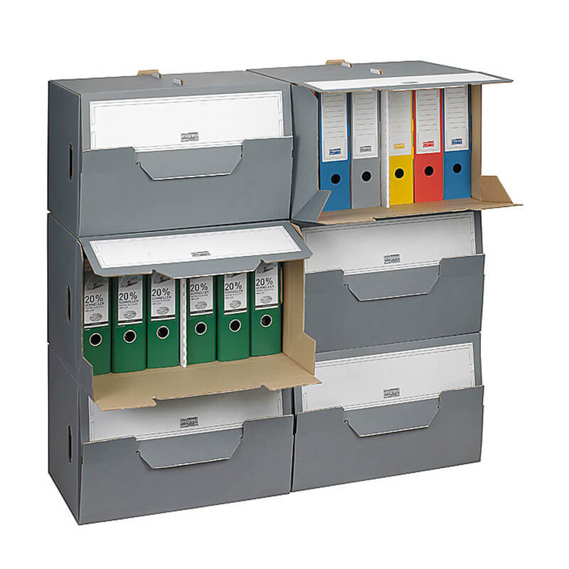 Archivcontainerbox 504x325x305 mm DIN A4 SELECT Archivkartons mit Deckel + Mittelsteg, grau - progressFILE