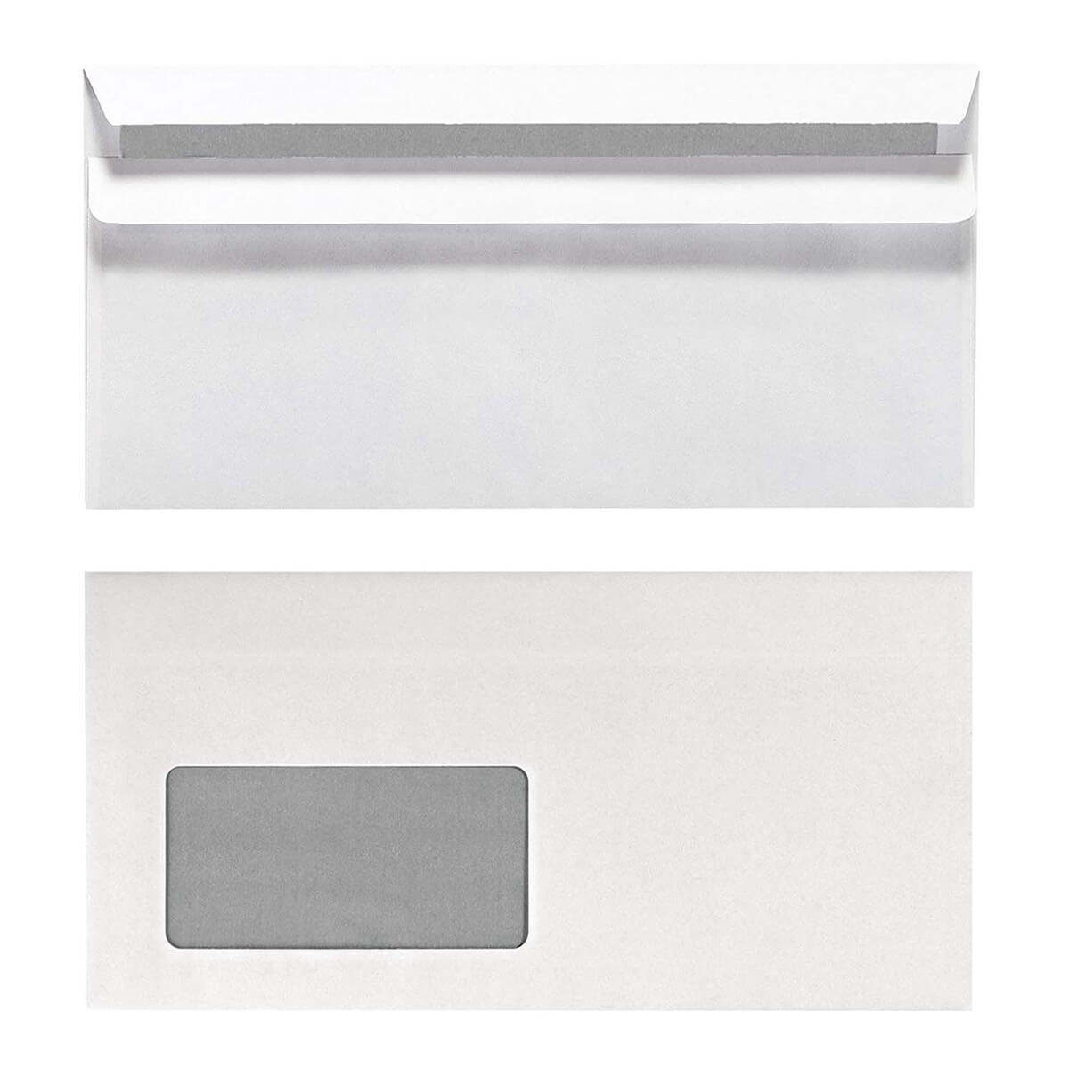 100x Briefumschlag DIN Lang 220x110 mm mit Fenster Innendruck + haftklebend weiß - Herlitz