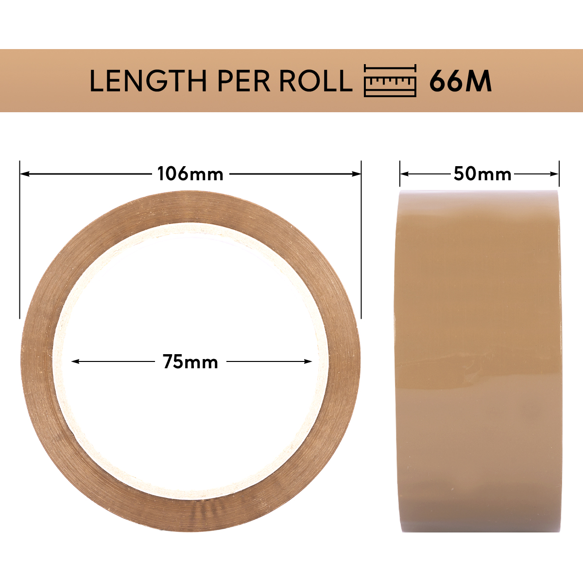 Adhesive tape pp 66m x 50mm standard unrolling Brown