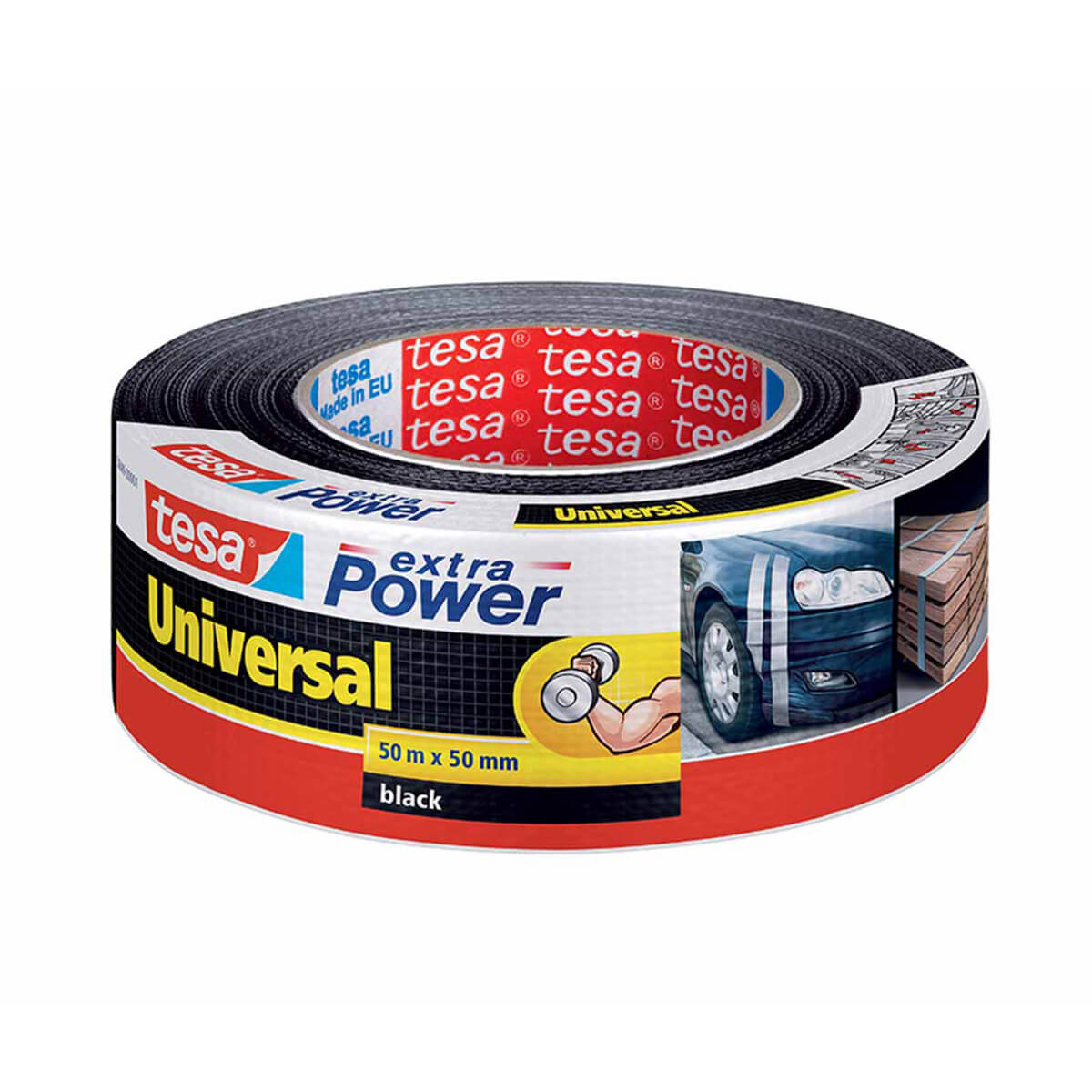 tesa Adhesive Tape extra Power 50mx50mm Fabric Reinforced Film Tape Black