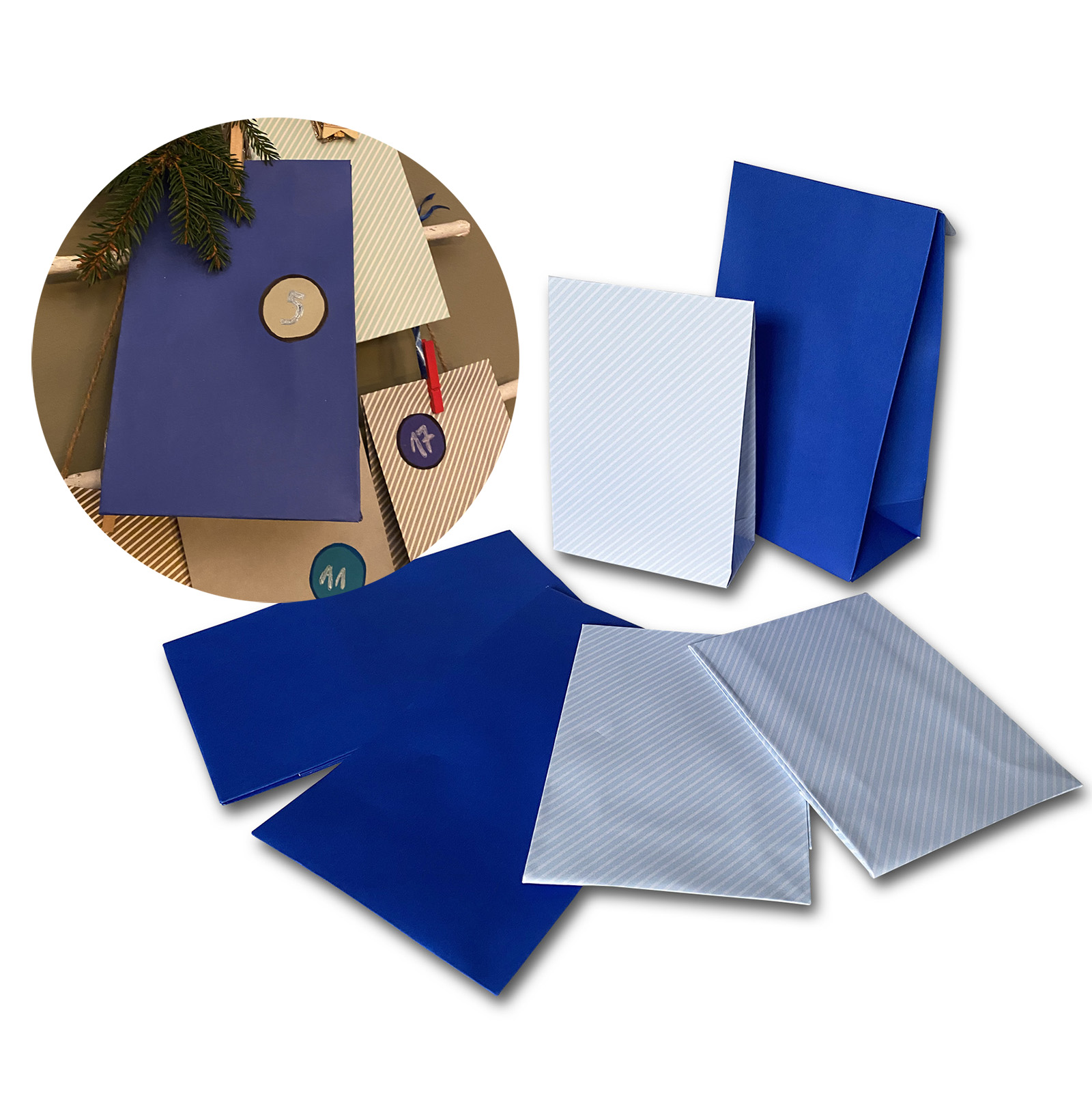 PODARI diy Advent calendar DIY 24 paper bags dark blue in 2 sizes | 12.5 x 19 cm &amp; 10.5 x 15 cm | Christmas