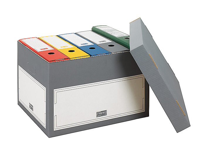 Archivbox 414x331x266 mm SELECT Archivkartons mit Deckel + Transportgriffe grau - progressFILE