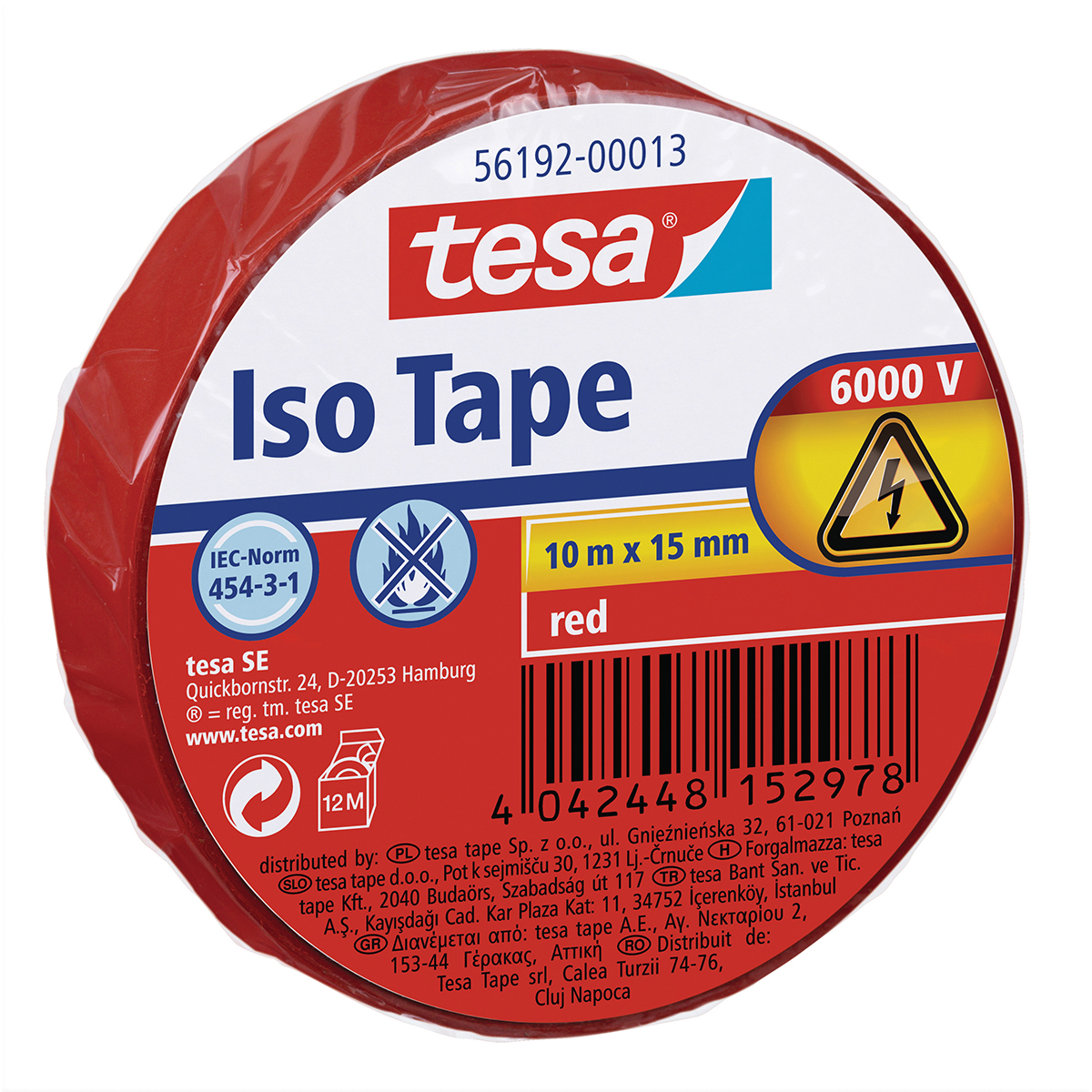 tesa Isolierband 15 mm x 10 m Iso Tape spannungsfest bis 6.000 V rot
