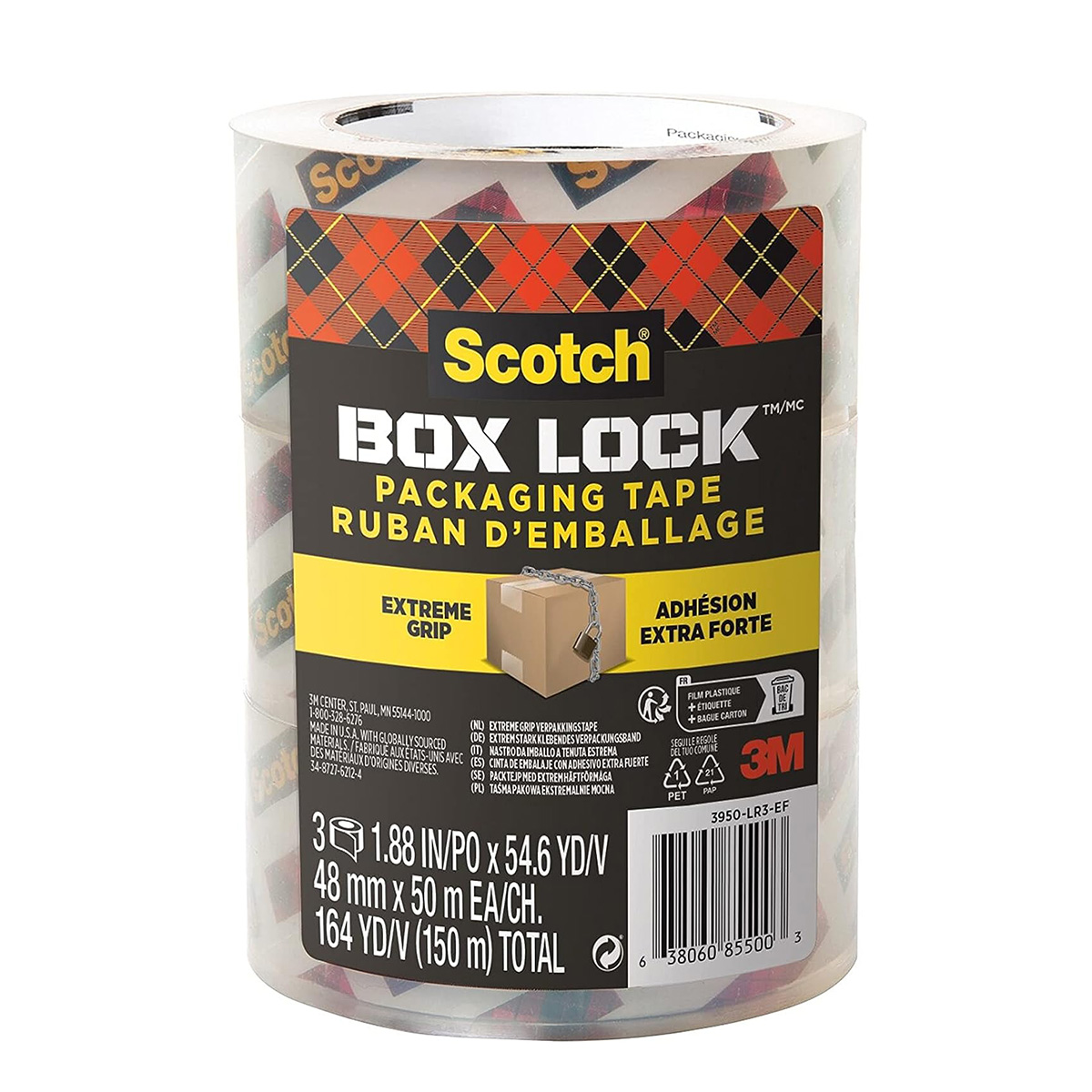 3x packing tape Box Lock 48 mm x 50 m 3950-RD crystal clear - Scotch