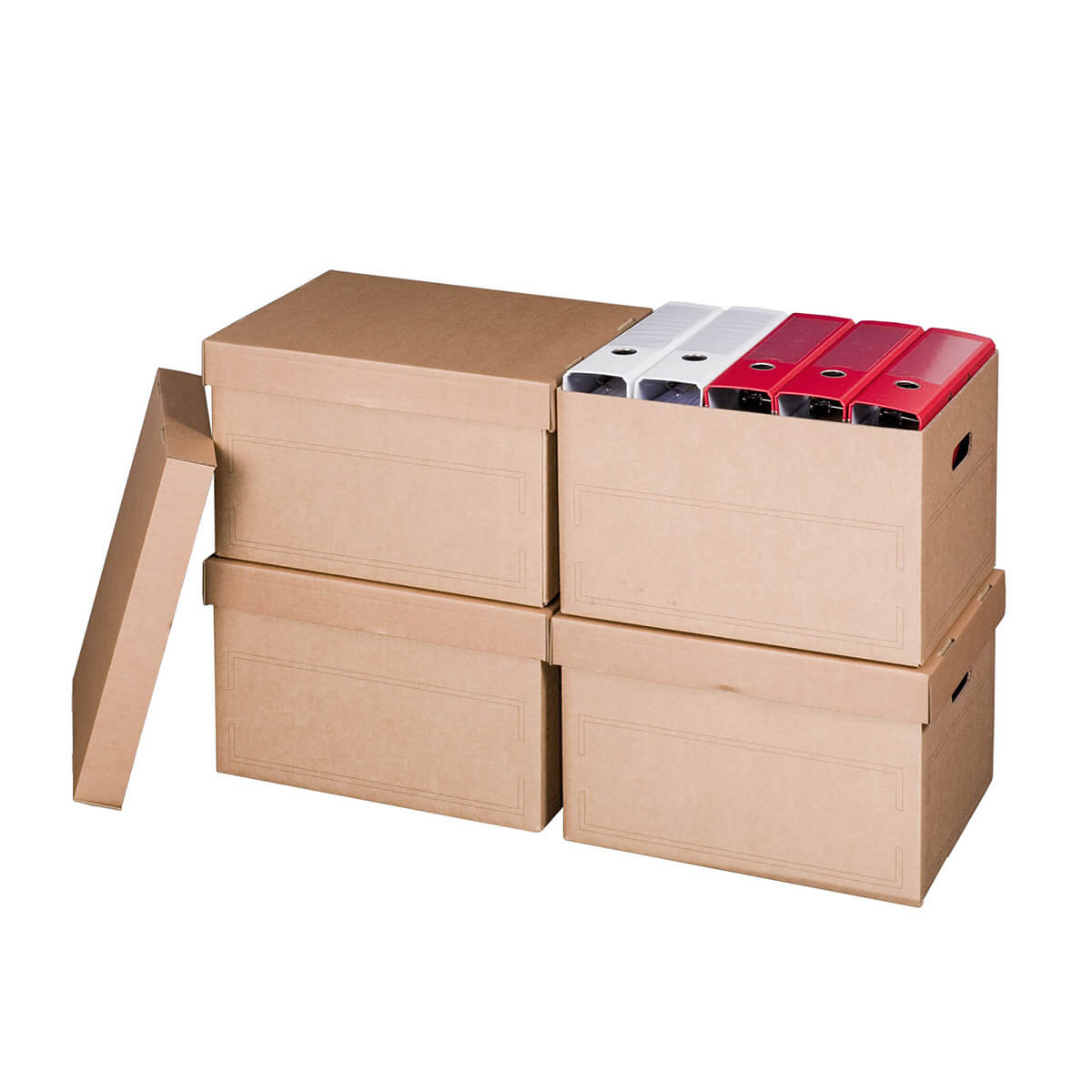 Multi Archivbox mit Deckel 413x330x266 mm für Ordner + Transportgriffe braun