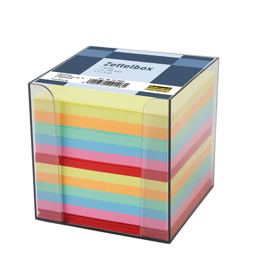Idena Zettelbox, 9 x 9 x 10 cm, 700 Blatt farbig sortiert