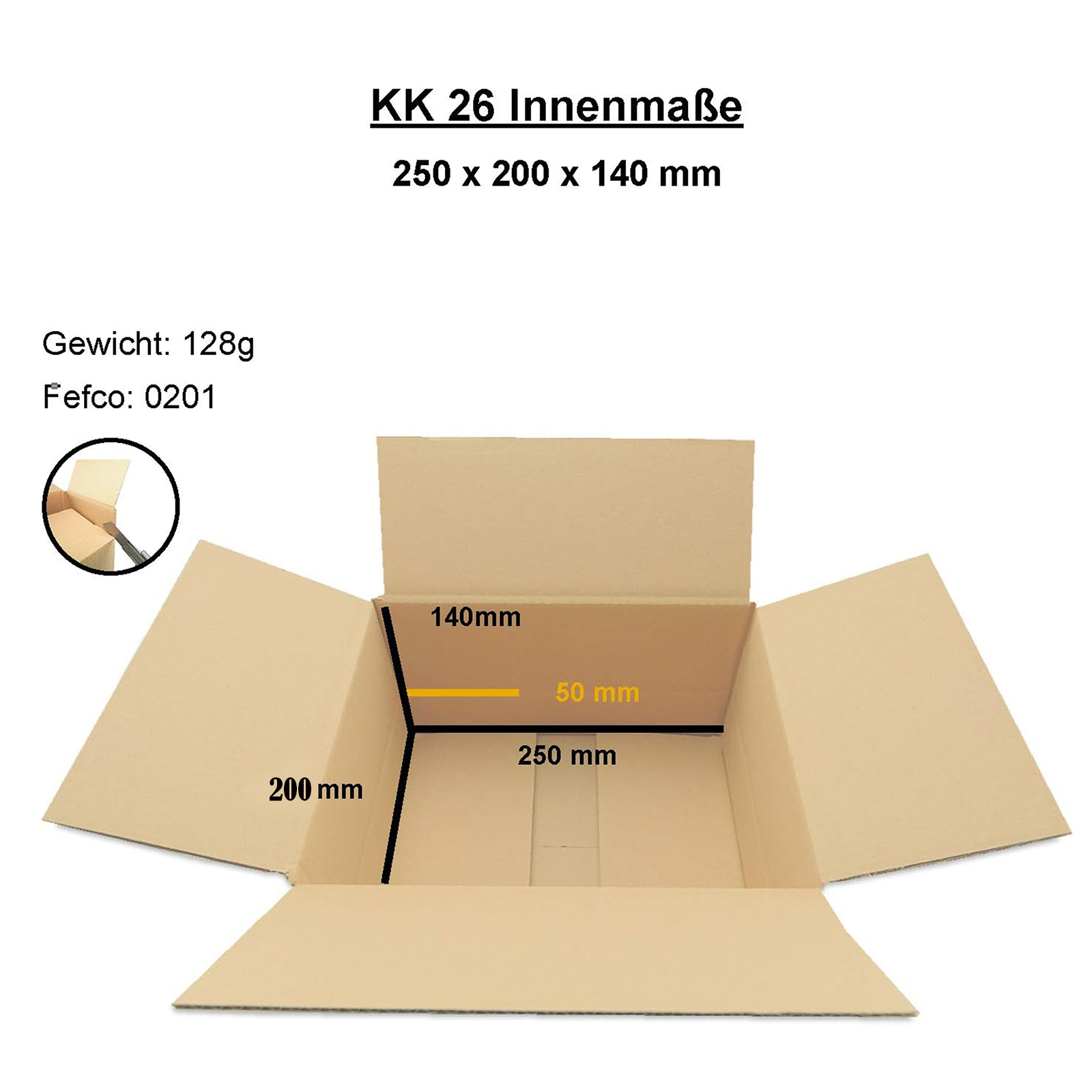 Cardboard box, single wall, 250x200x140 mm - KK 26