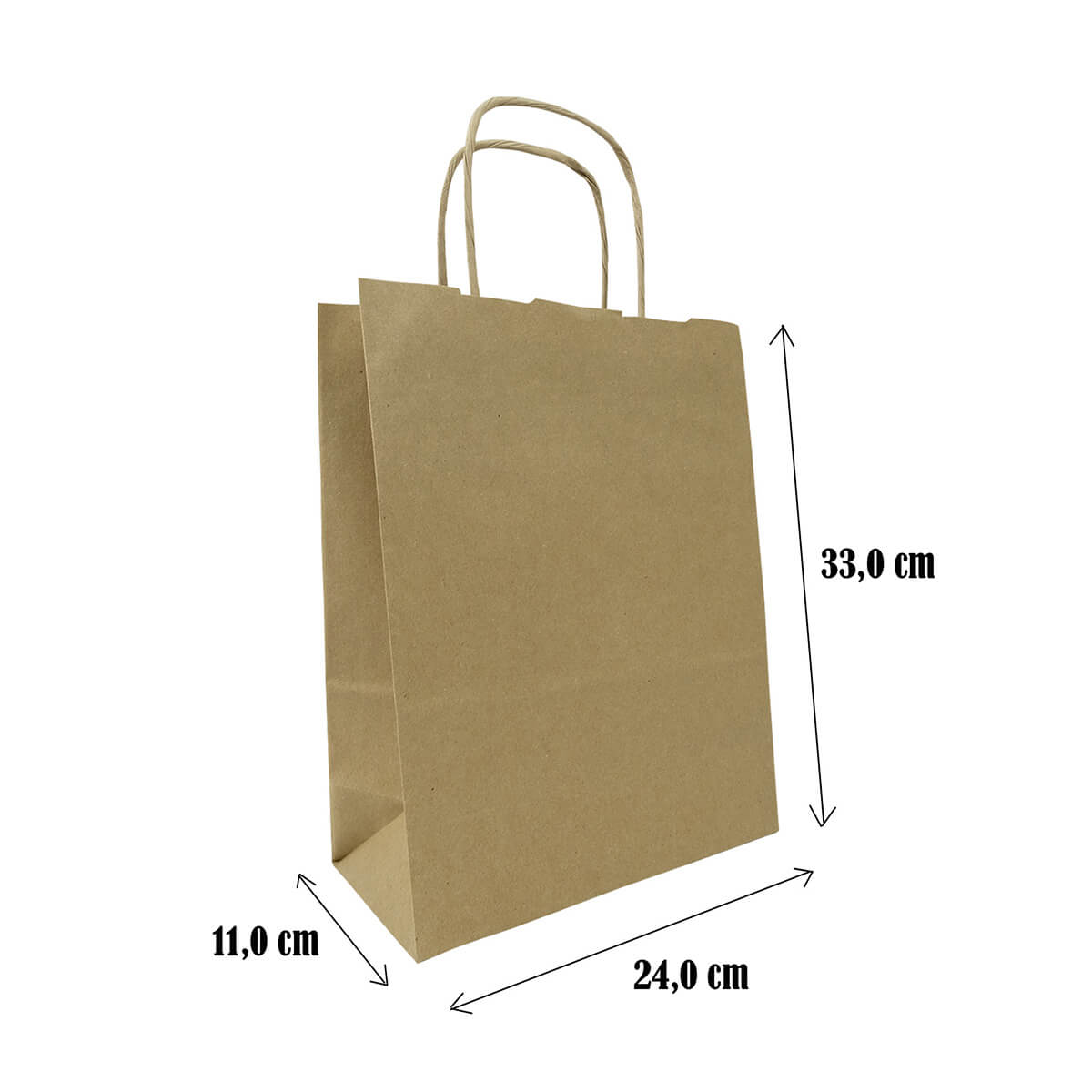 Paper bags with cord 33 x 24 x 11 cm - paper carrier bags brown