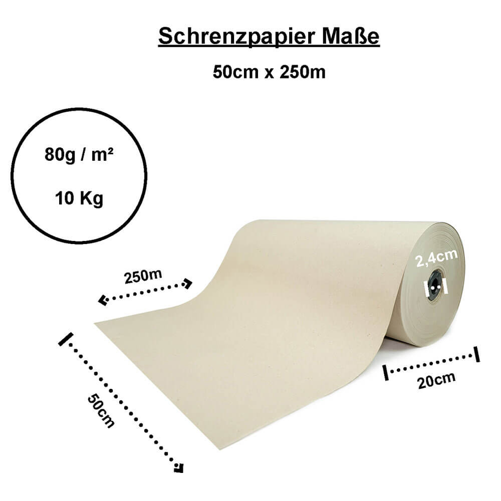 Schrenzpapier Rolle 50 cm x 250 m Packpapier 80 g/m²