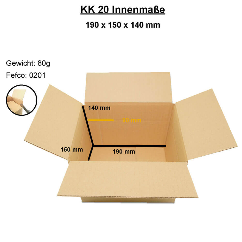 Cardboard box single wall 190x150x140 mm - KK 20
