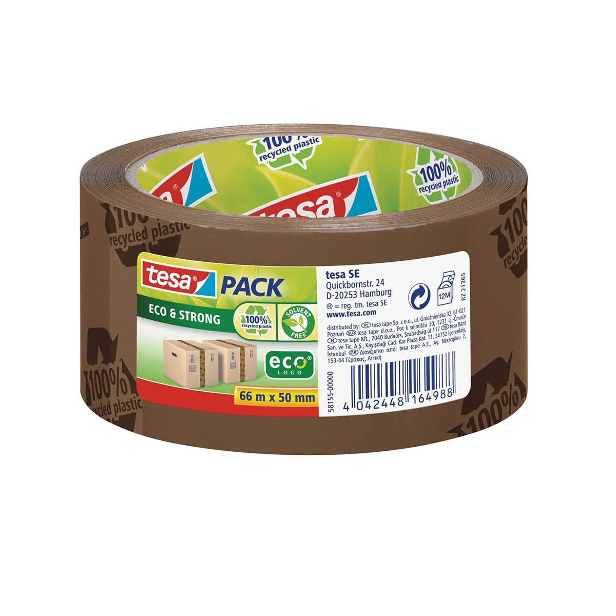 tesapack Eco & Strong 50 mm x 66 m printed parcel tape brown