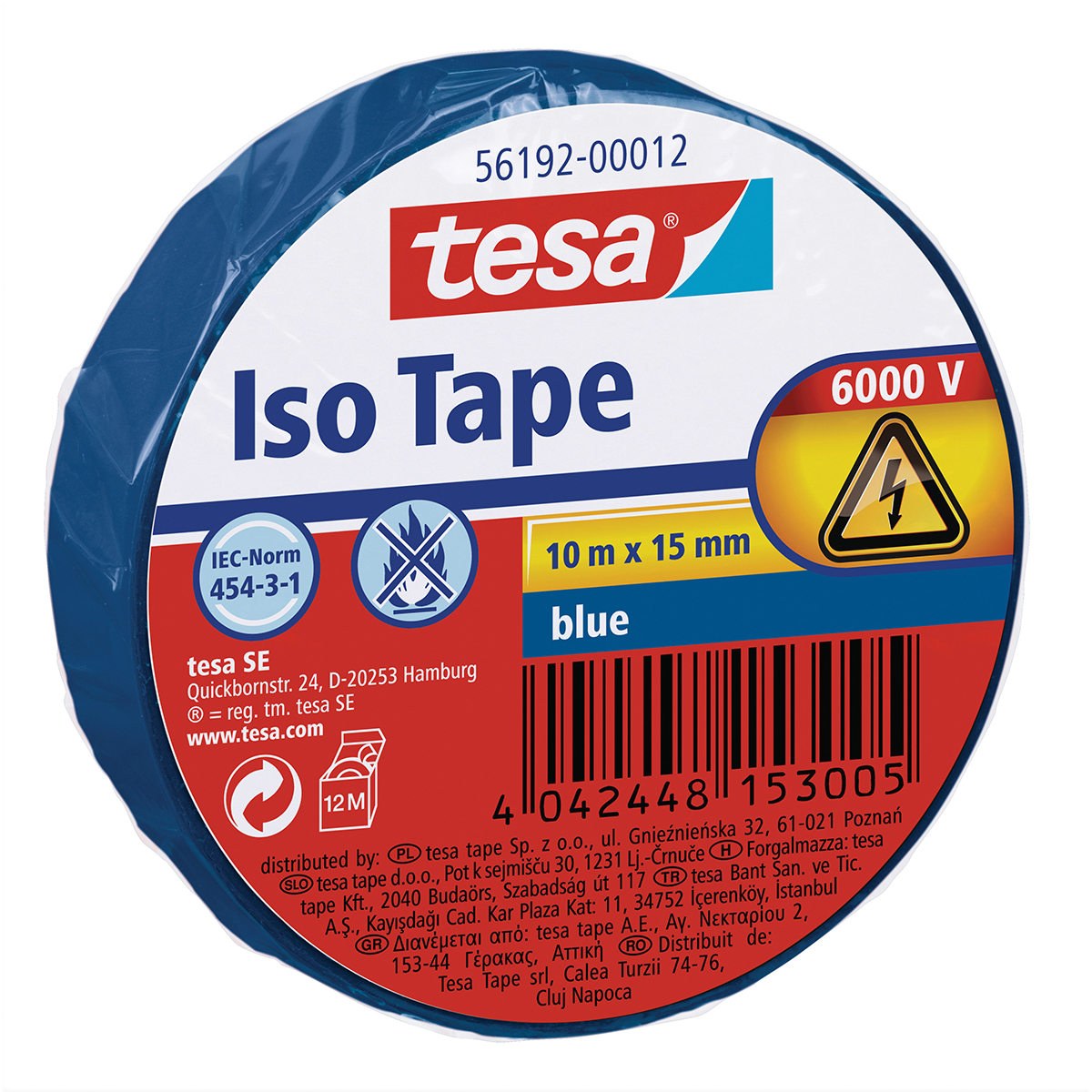 tesa Isolierband 15 mm x 10 m Iso Tape spannungsfest bis 6.000 V blau