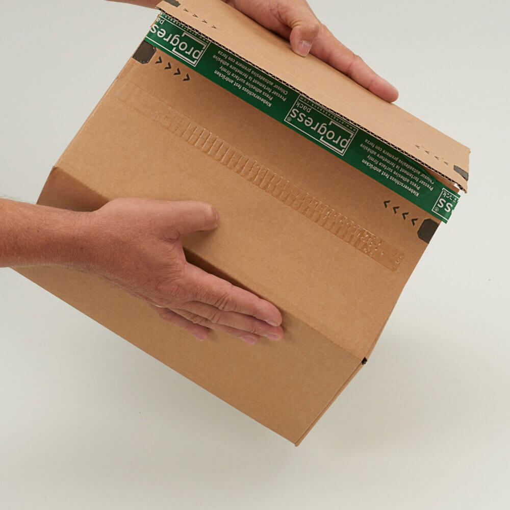 Folding carton 1-wall 230x165x115 din c5 mm self-adhesive + return closure - progressBOX