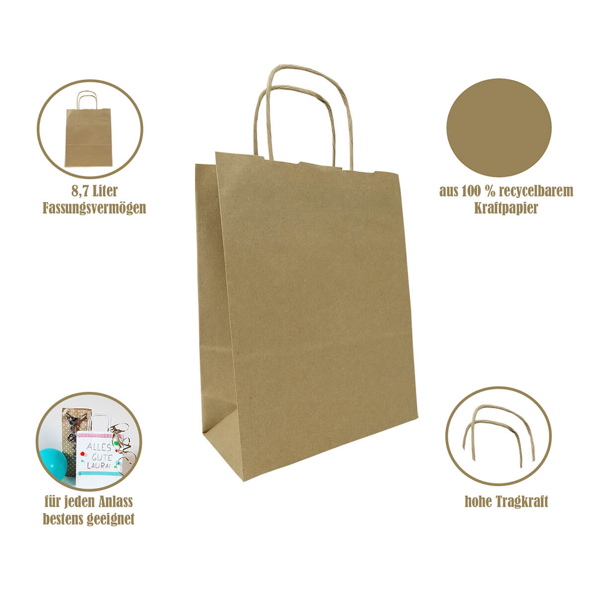 Paper bags with cord 33 x 24 x 11 cm - paper carrier bags white