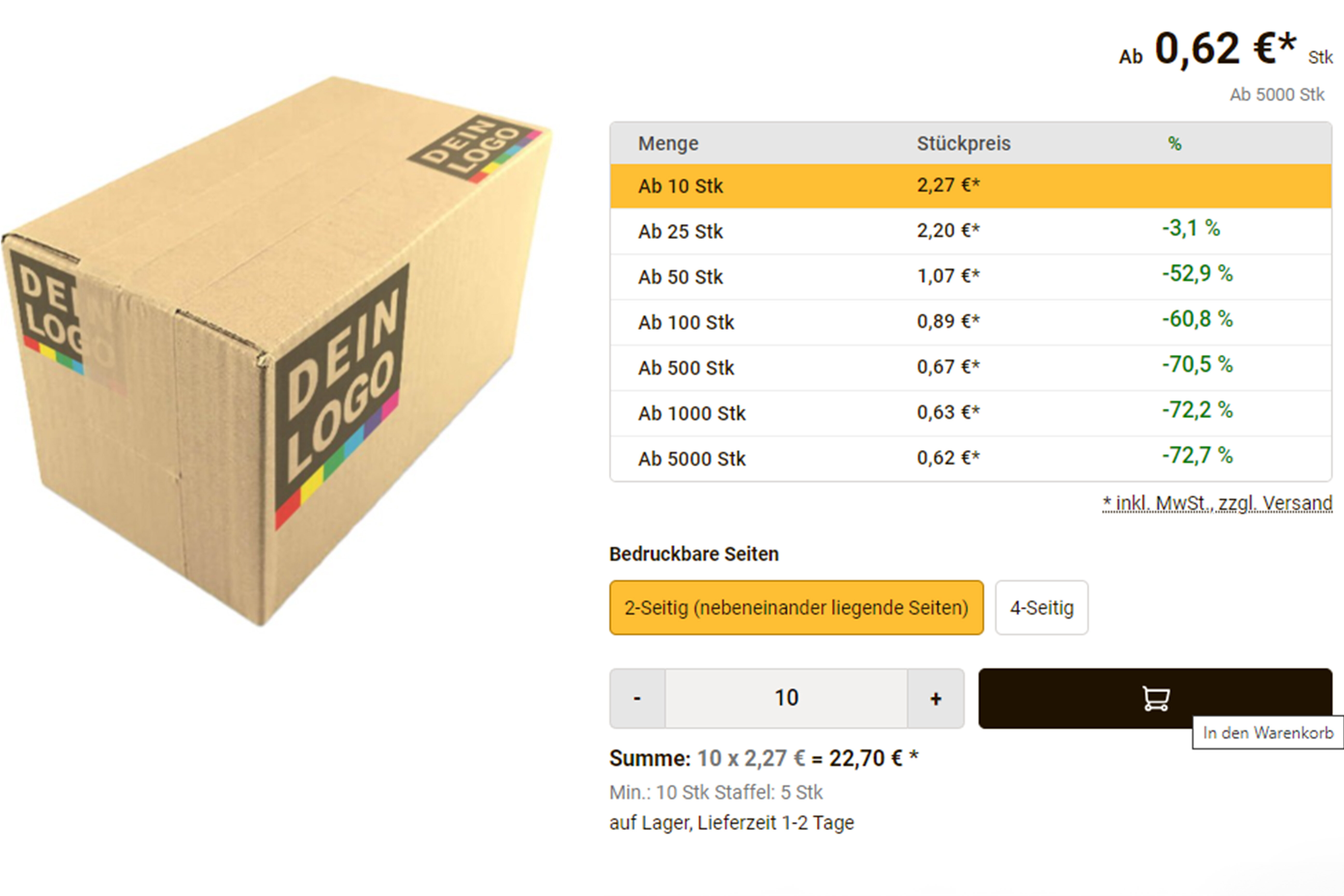 Bestellvorgang - Karton auswählen