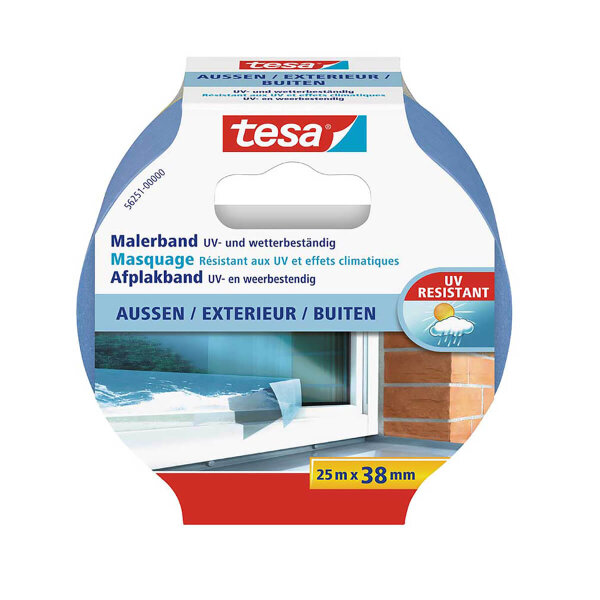 tesa Malerband 38 mm x 25 m Abklebeband UV- und wetterbeständig für Außen