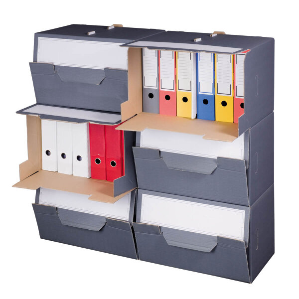 Archivbox mit Klappdeckel 504x325x305 mm für Ordner + Transportgriffe anthrazit