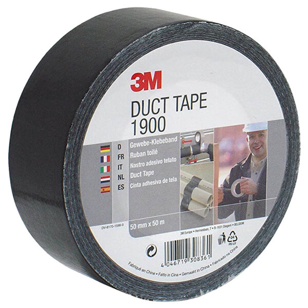 3m Economy Fabric Tape 1900 Black, 50 mm x 50 m Armor Tape Repair Tape