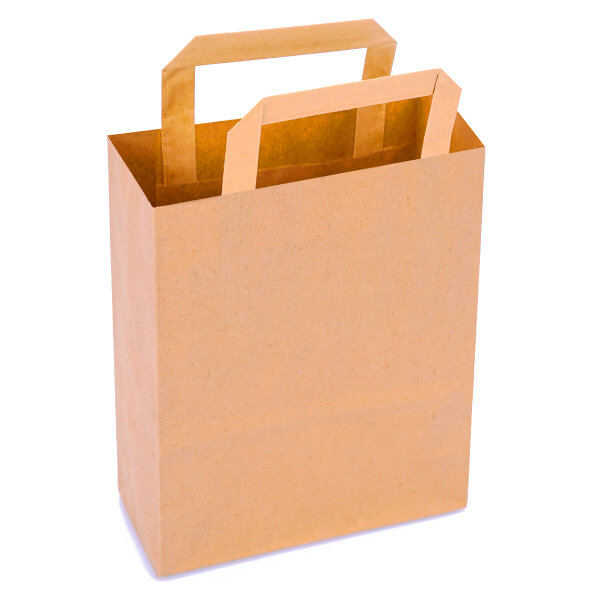 BIO Papiertragetaschen braun 22x18x8 cm Kraftpapier mit Flachhenkel