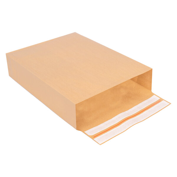 Folding pockets 450 x 350 x 120 mm with block bottom, double adhesive and tear strip Shipping pocket
