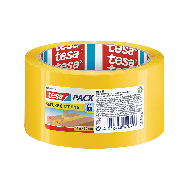 tesapack Secure & Strong 50 mm x 50 m Paketklebeband mit Siegel-Effekt gelb