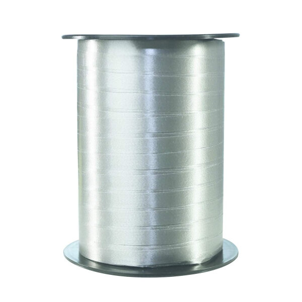 Gift ribbon on spool 7 mm x 500 m - smooth glossy silver