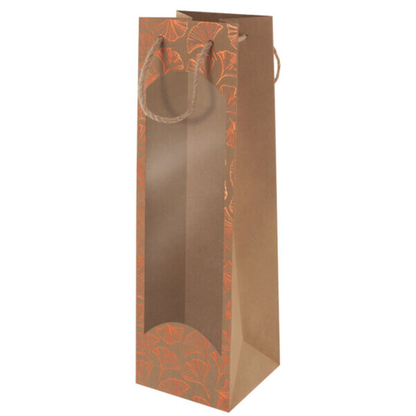 Gift bag for bottles made of kraft paper with carrying cord, 10.5 x 36 x 10 cm, Ginkgo - Susy Card