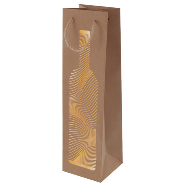 Gift bag for bottles made of kraft paper with carrying cord, 10.5 x 36 x 10 cm, Golden bottle - Susy Card