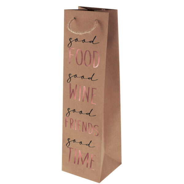 Gift bag for bottles with foil finishing and carrying cord, 10.5 x 36 x 10 cm, Good Wine - Susy Card