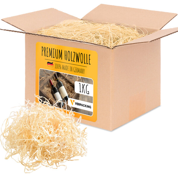 Holzwolle Füllmaterial Fichte 1 kg für Geschenke und Pakete Deko - Premium Qualität