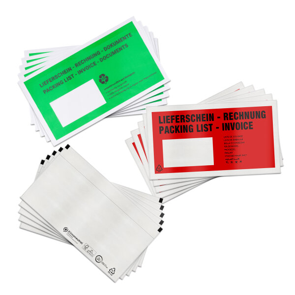1000x Delivery Note Pouches 225x110 mm DIN Long Document Envelope