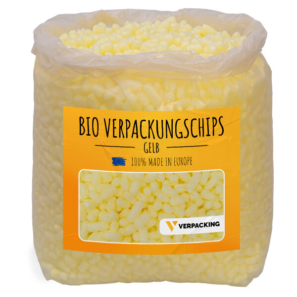 BIO packing peanuts made of corn starch in liters, yellow