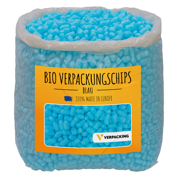BIO packing peanuts made of corn starch in liters, blue