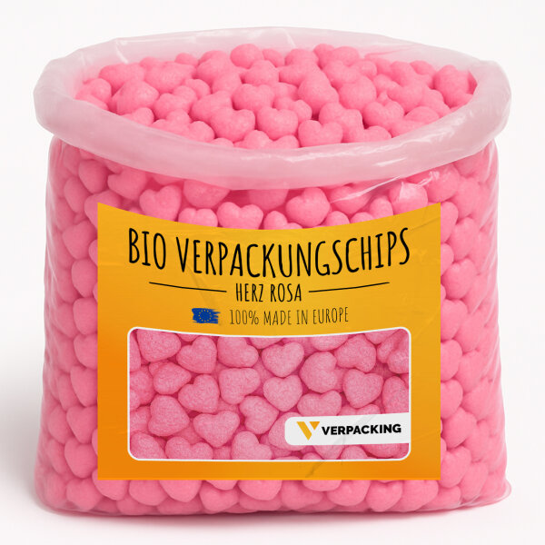 Verpackungschips aus pflanzlicher Stärke in Liter Rosa (Herz)