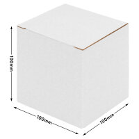 Geschenkverpackung, Faltschachtel in Weiss mit den Maßen 100x100x100 mm, FEFCO 0215, Hersteller: verpacking (Ansicht 1)
