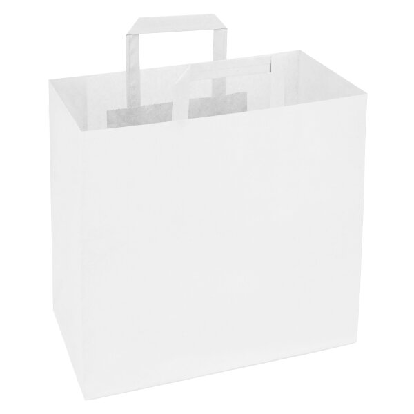 Papiertragetaschen weiß 25x26x17 cm Kraftpapier mit Flachhenkel