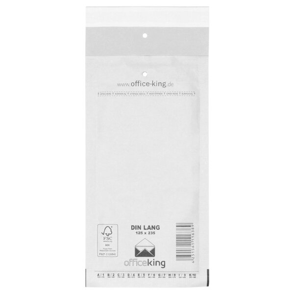 100 Padded mailers DIN LANG brown 125 x 235 mm - officeking weiß