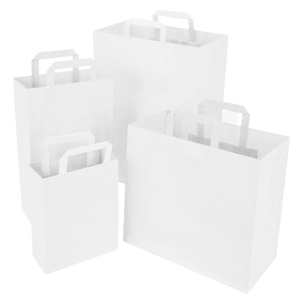BIO Papiertragetaschen Weiß in verschiedenen Größen - Kraftpapier mit Flachhenkel